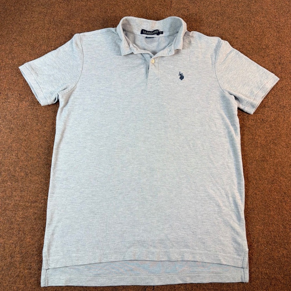 B+ US Polo Assn Performance Pique Polo Shirt Mens Medium Gray Short Sleeve Logo